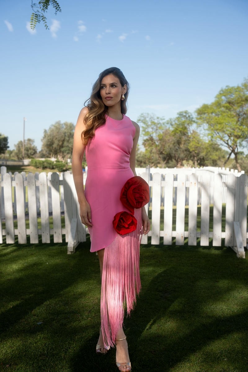 Vestido Valentina mini rosa flor roja