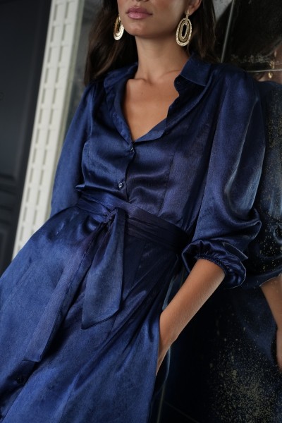 Vestido Bruma raso camisero abotonado