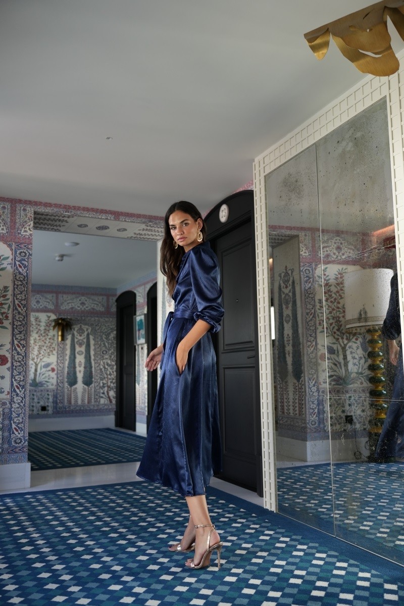 Vestido Bruma raso camisero abotonado